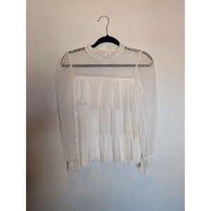 Jolie & Joy Black Lace Romantic Mesh Tiered Ruffle, Sheer Arms Blouse Women’s M